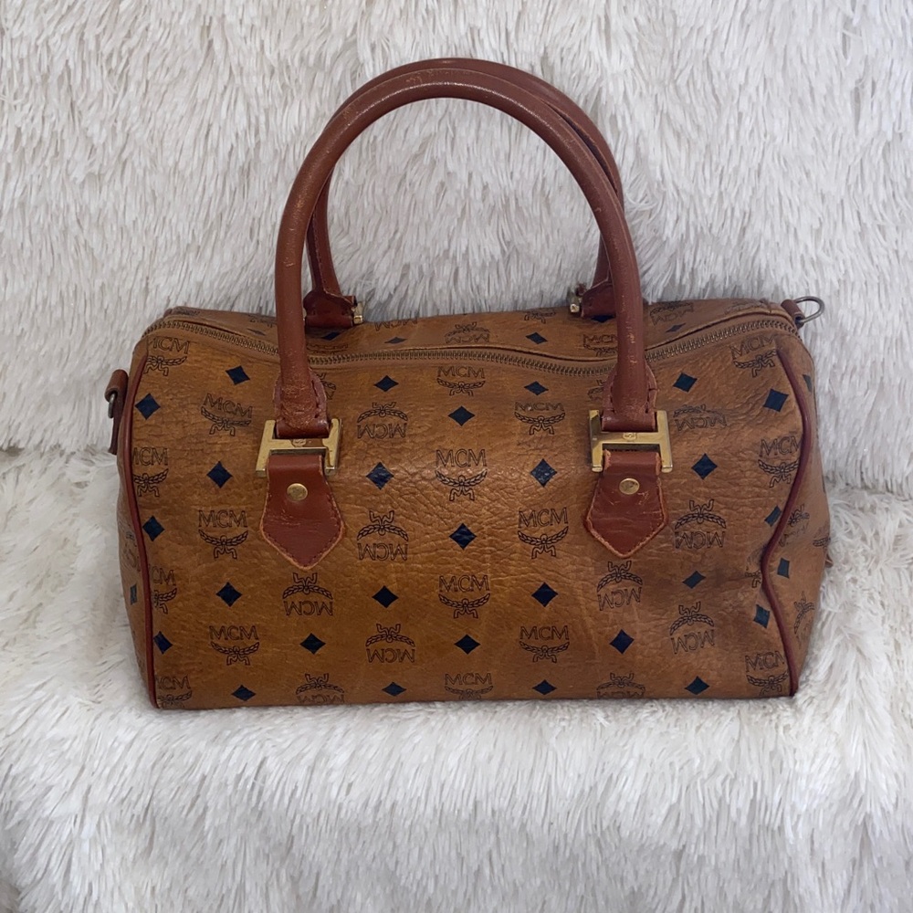 MCM Visetos Monogram Cognac Boston Bag - Picture 2 of 16
